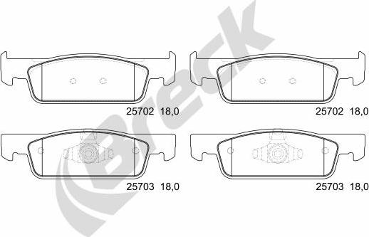 Breck 25702 00 702 00 - Комплект спирачно феродо, дискови спирачки vvparts.bg