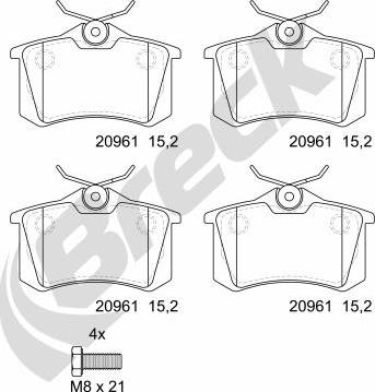 Breck 20961 00 704 00 - Комплект спирачно феродо, дискови спирачки vvparts.bg