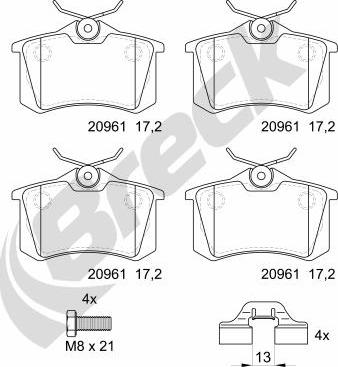 Breck 20961 10 704 00 - Комплект спирачно феродо, дискови спирачки vvparts.bg