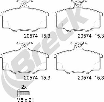 Breck 20574 00 701 00 - Комплект спирачно феродо, дискови спирачки vvparts.bg