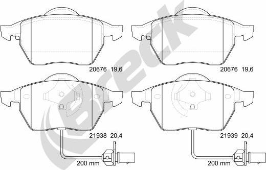 Breck 21938 00 701 10 - Комплект спирачно феродо, дискови спирачки vvparts.bg