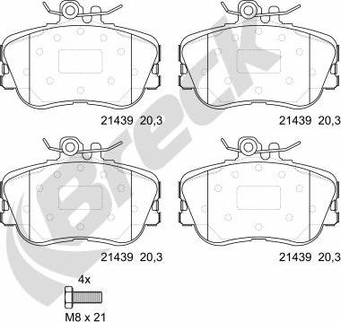 Breck 21439 00 701 10 - Комплект спирачно феродо, дискови спирачки vvparts.bg