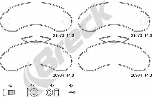 Breck 21573 00 706 00 - Комплект спирачно феродо, дискови спирачки vvparts.bg