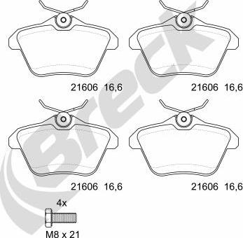 Breck 21606 00 702 00 - Комплект спирачно феродо, дискови спирачки vvparts.bg