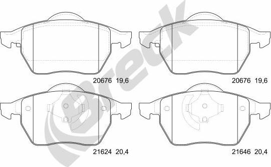 Breck 21624 00 701 00 - Комплект спирачно феродо, дискови спирачки vvparts.bg