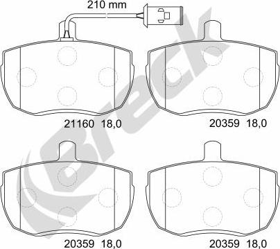 Breck 21160 00 701 10 - Комплект спирачно феродо, дискови спирачки vvparts.bg