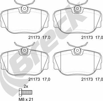 Breck 21173 00 701 00 - Комплект спирачно феродо, дискови спирачки vvparts.bg