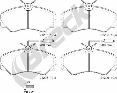 Breck 21205 00 703 10 - Комплект спирачно феродо, дискови спирачки vvparts.bg