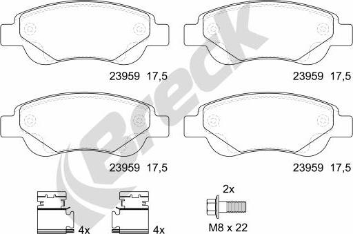 Breck 23959 00 702 00 - Комплект спирачно феродо, дискови спирачки vvparts.bg