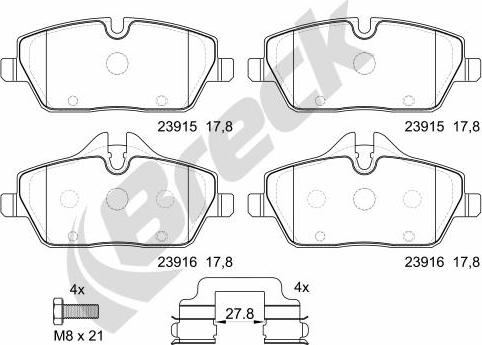 Breck 23915 00 701 00 - Комплект спирачно феродо, дискови спирачки vvparts.bg