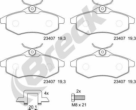 Breck 23407 00 702 00 - Комплект спирачно феродо, дискови спирачки vvparts.bg