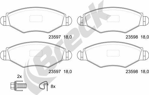 Breck 23597 00 702 10 - Комплект спирачно феродо, дискови спирачки vvparts.bg