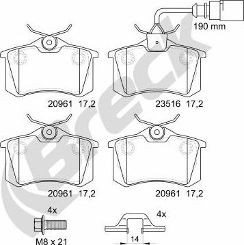 Breck 23554 10 704 10 - Комплект спирачно феродо, дискови спирачки vvparts.bg