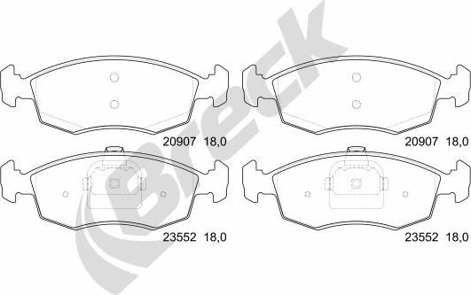 Breck 23552 00 702 00 - Комплект спирачно феродо, дискови спирачки vvparts.bg