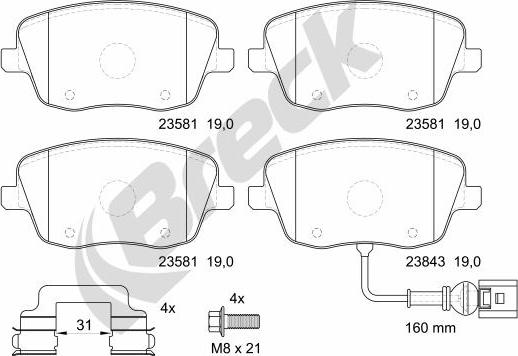 Breck 23581 00 702 10 - Комплект спирачно феродо, дискови спирачки vvparts.bg