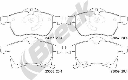 Breck 23057 00 701 10 - Комплект спирачно феродо, дискови спирачки vvparts.bg