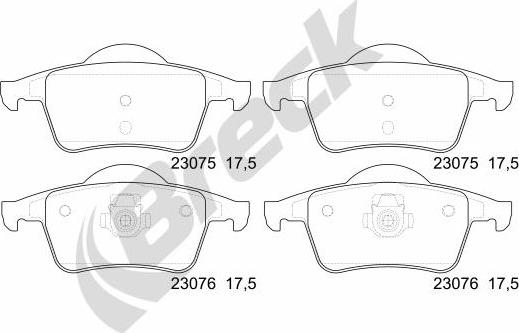 Breck 23076 00 702 00 - Комплект спирачно феродо, дискови спирачки vvparts.bg