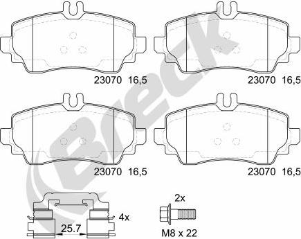 Breck 23070 00 701 20 - Комплект спирачно феродо, дискови спирачки vvparts.bg