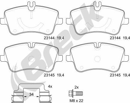 Breck 23144 00 701 30 - Комплект спирачно феродо, дискови спирачки vvparts.bg