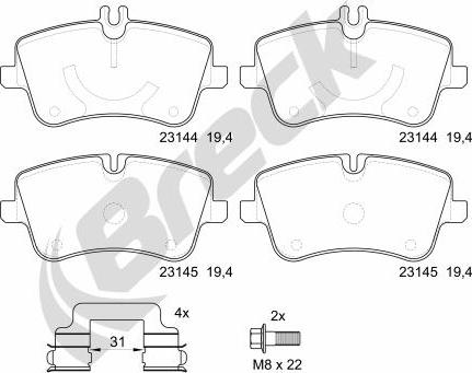 Breck 23144 00 701 20 - Комплект спирачно феродо, дискови спирачки vvparts.bg