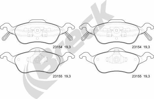 Breck 23154 00 702 00 - Комплект спирачно феродо, дискови спирачки vvparts.bg