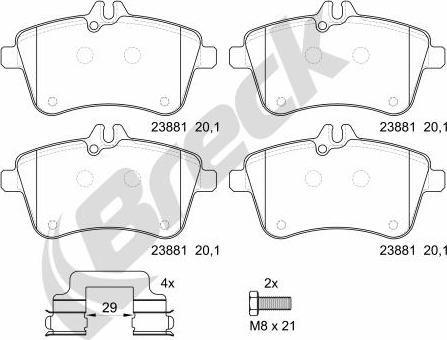 Breck 23881 00 701 10 - Комплект спирачно феродо, дискови спирачки vvparts.bg