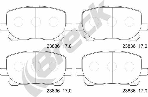 Breck 23836 00 701 00 - Комплект спирачно феродо, дискови спирачки vvparts.bg