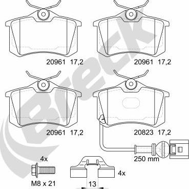 Breck 23823 10 704 10 - Комплект спирачно феродо, дискови спирачки vvparts.bg