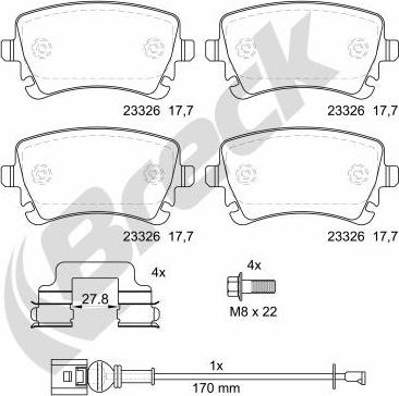 Breck 23326 00 702 10 - Комплект спирачно феродо, дискови спирачки vvparts.bg