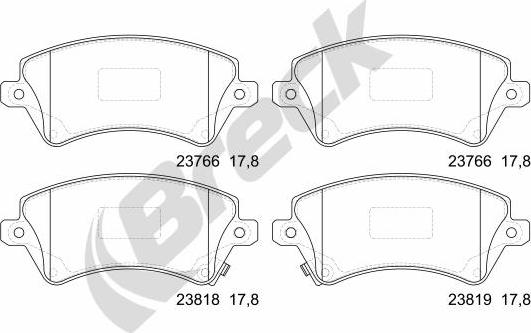 Breck 23766 00 701 10 - Комплект спирачно феродо, дискови спирачки vvparts.bg