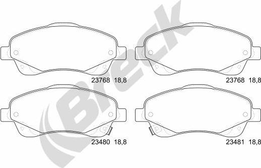 Breck 23768 00 701 10 - Комплект спирачно феродо, дискови спирачки vvparts.bg