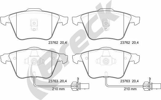 Breck 23762 00 701 10 - Комплект спирачно феродо, дискови спирачки vvparts.bg