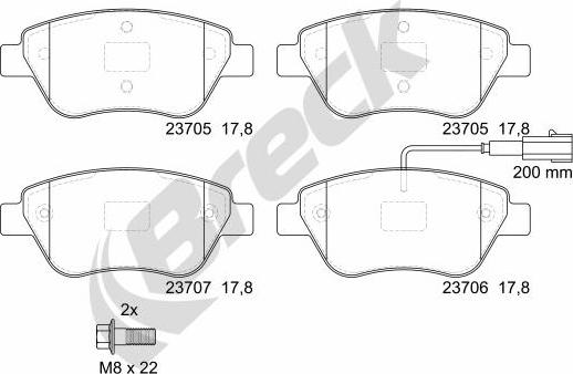 Breck 23705 00 701 10 - Комплект спирачно феродо, дискови спирачки vvparts.bg