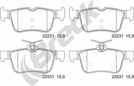 Breck 22531 00 702 00 - Комплект спирачно феродо, дискови спирачки vvparts.bg