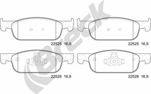 Breck 22525 00 702 00 - Комплект спирачно феродо, дискови спирачки vvparts.bg