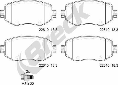 Breck 22610 00 701 00 - Комплект спирачно феродо, дискови спирачки vvparts.bg