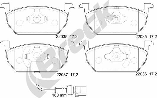 Breck 22035 00 701 00 - Комплект спирачно феродо, дискови спирачки vvparts.bg