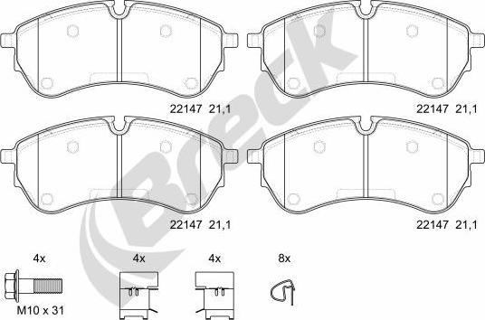 Breck 22147 00 703 00 - Комплект спирачно феродо, дискови спирачки vvparts.bg