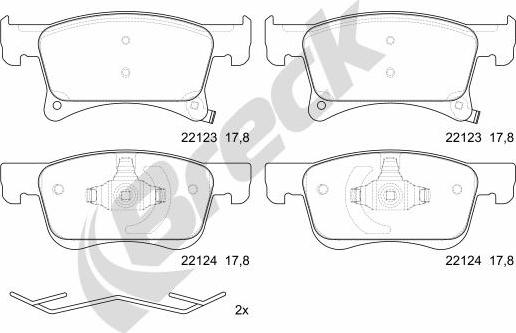 Breck 22123 00 702 00 - Комплект спирачно феродо, дискови спирачки vvparts.bg