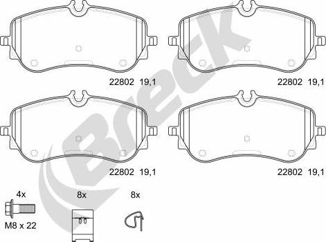 Breck 22802 00 703 00 - Комплект спирачно феродо, дискови спирачки vvparts.bg