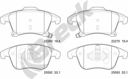 Breck 22269 00 701 00 - Комплект спирачно феродо, дискови спирачки vvparts.bg