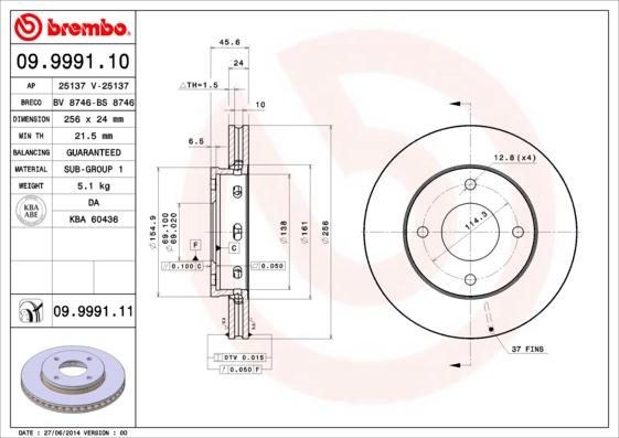 Brembo 09.9991.10 - Спирачен диск vvparts.bg