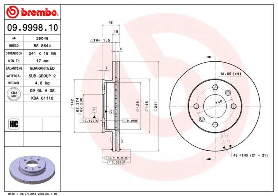 Brembo 09.9998.10 - Спирачен диск vvparts.bg