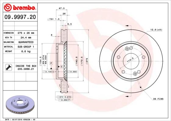 Brembo 09.9997.20 - Спирачен диск vvparts.bg