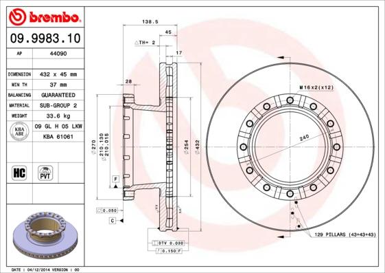 Brembo 09.9983.10 - Спирачен диск vvparts.bg