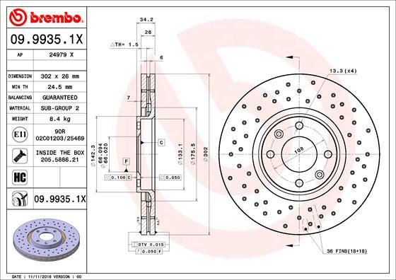 Brembo 09.9935.1X - Спирачен диск vvparts.bg