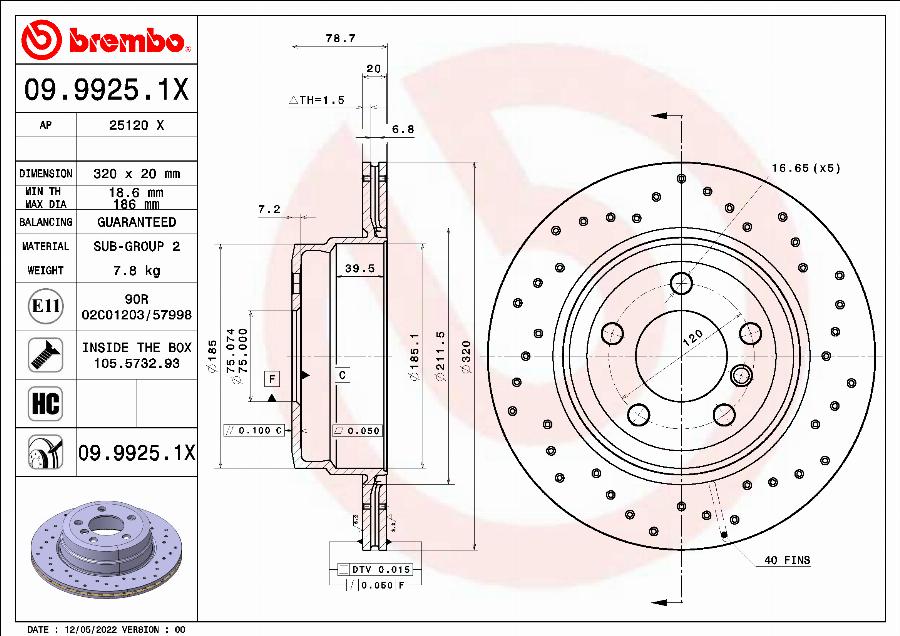 Brembo 09.9925.1X - Спирачен диск vvparts.bg