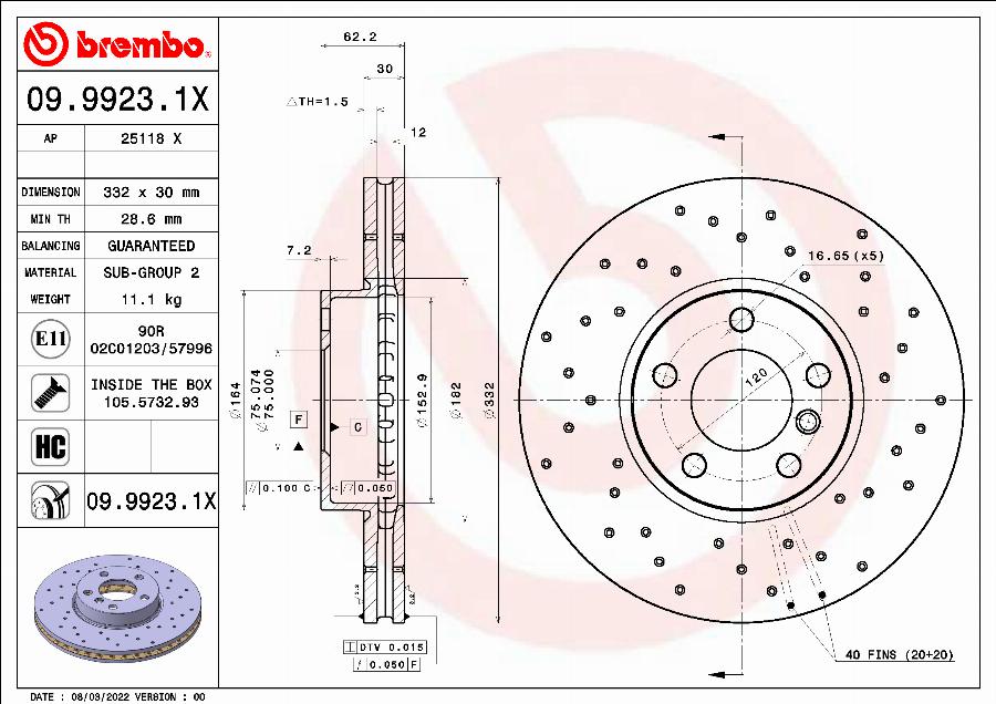 Brembo 09.9923.1X - Спирачен диск vvparts.bg