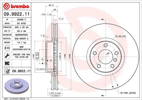 Brembo 09.9922.11 - Спирачен диск vvparts.bg