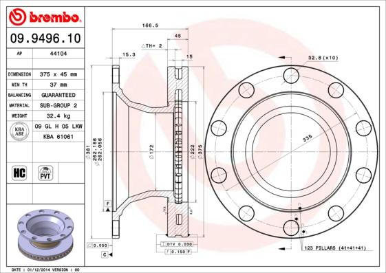 Brembo 09.9496.10 - Спирачен диск vvparts.bg